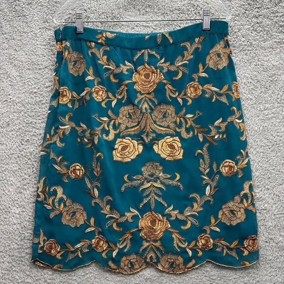 Yoana Baraschi Rosette Skirt Size 14 Turquoise with Golf Floral Embroidery Lined - Picture 7 of 13